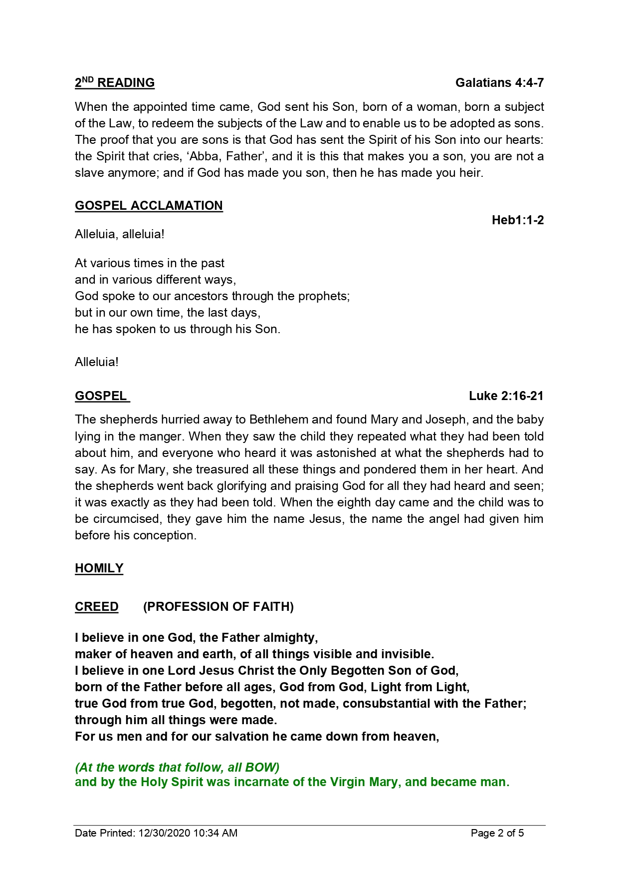 1 Jan. 2021 Solemnity of Mary The Holy Mother of God page 0005