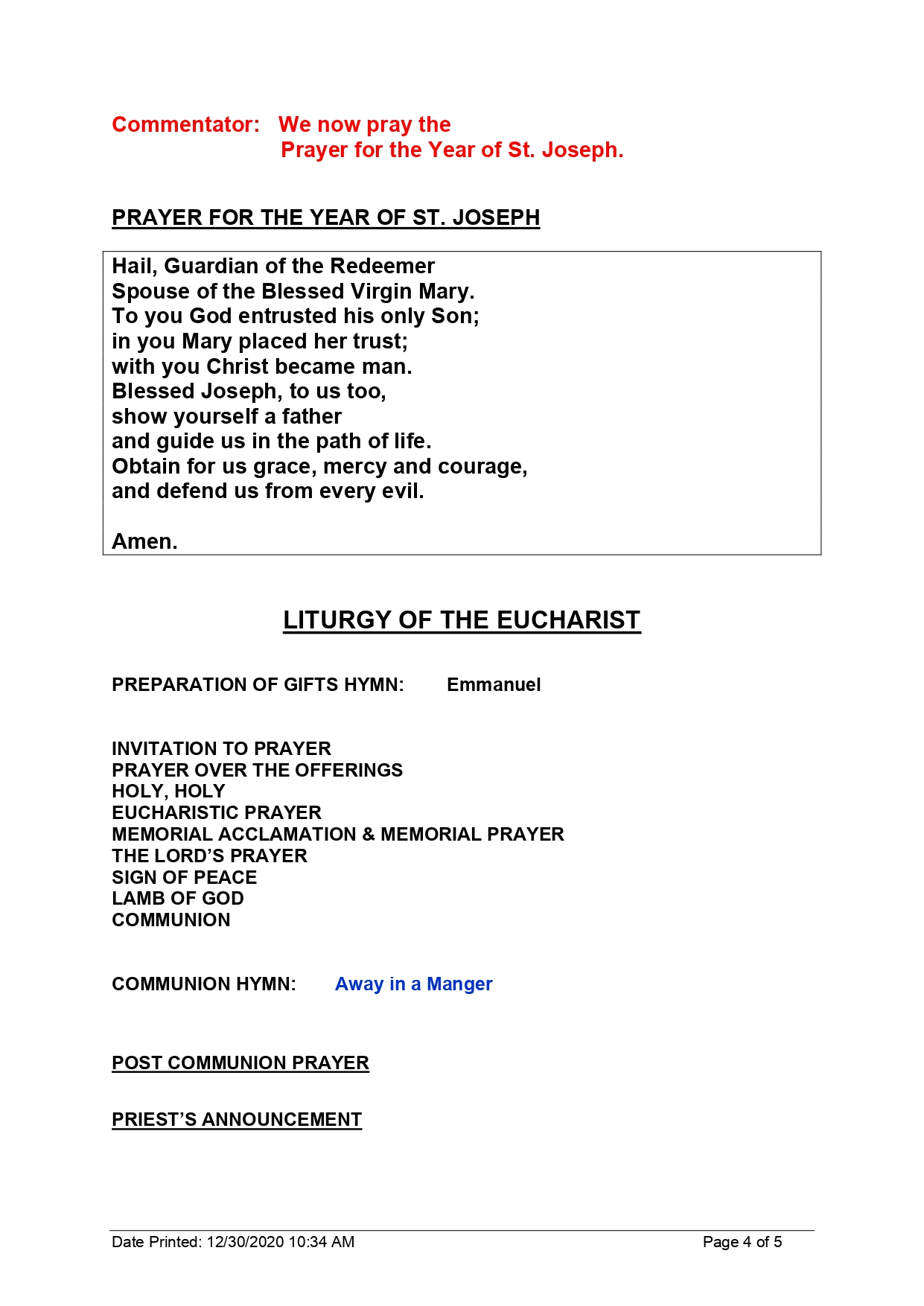 1 Jan. 2021 Solemnity of Mary The Holy Mother of God page 0005